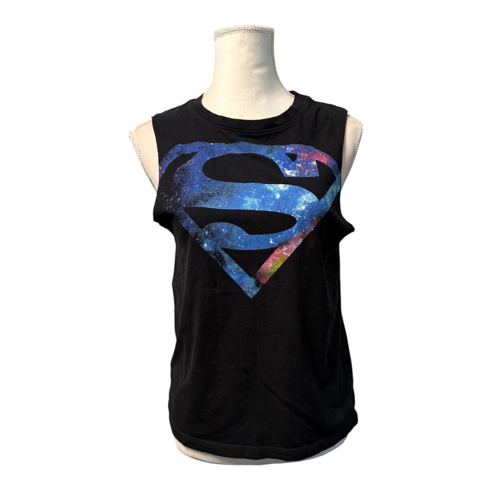 DC Comics Superman Galaxy Logo Black Sleeveless Tank Top Muscle Tee Sz Small